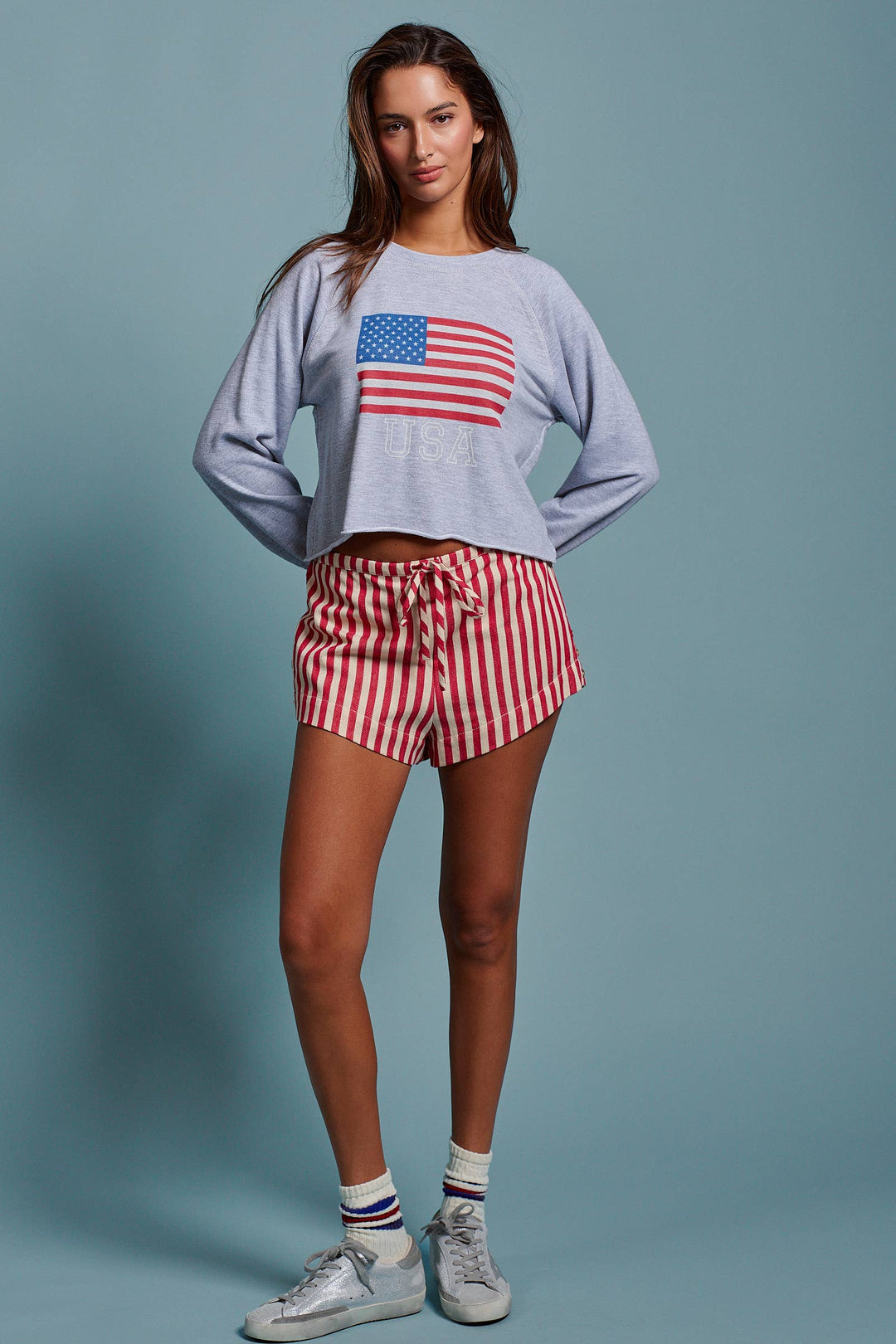 Cropped USA Flag Sweatshirt