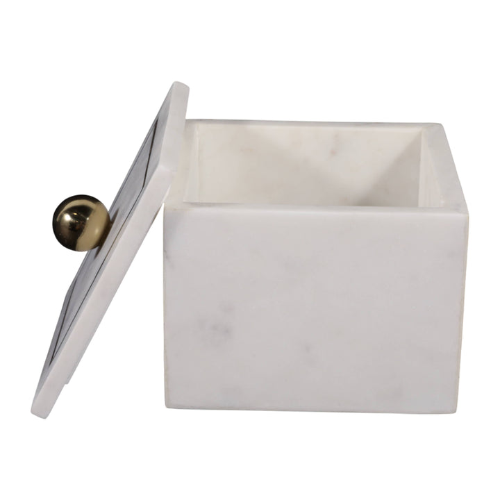 White Marble Modern 5" Storage Box with Removable Lid
