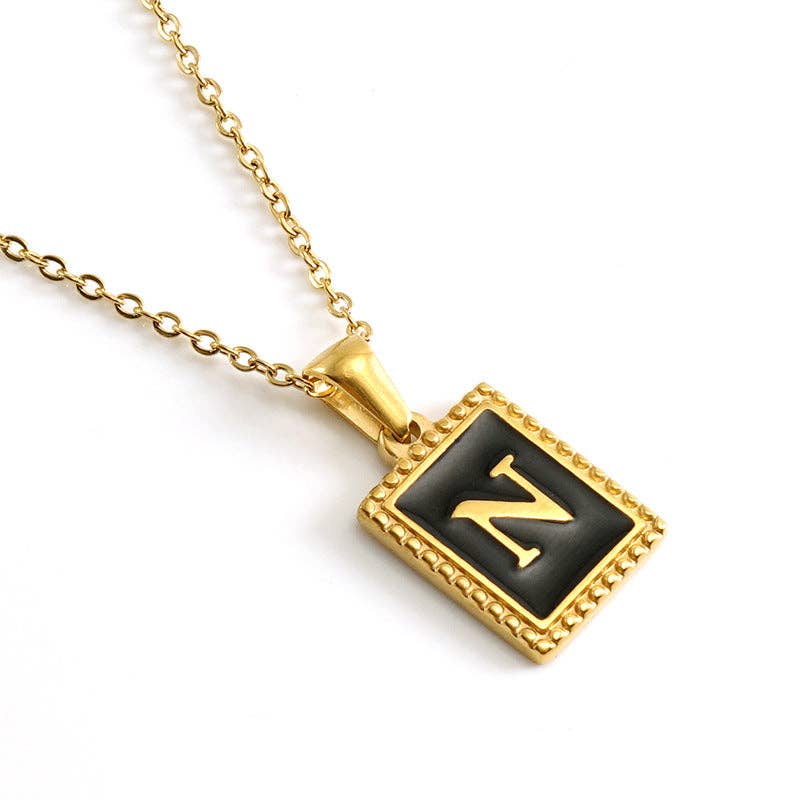 Black Initials 18K Gold Plated Pendant Necklace