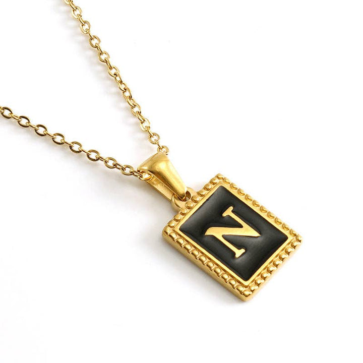 Black Initials 18K Gold Plated Pendant Necklace