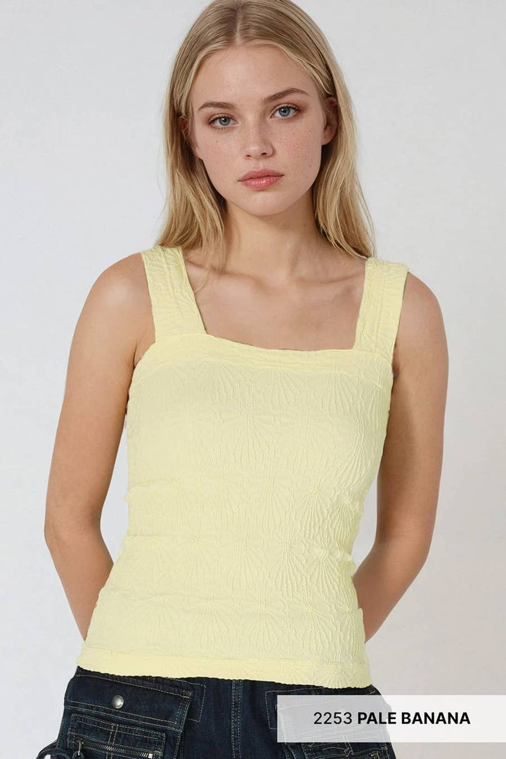 White Lace Textured Square Tank Top