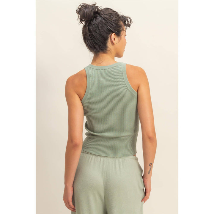 White Ribbed Knit Tank Top