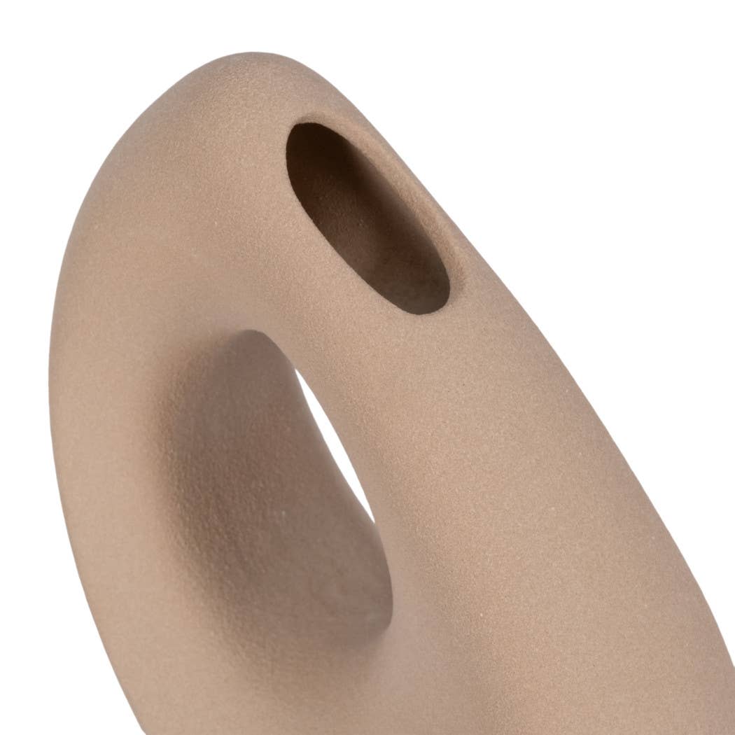 Tan 8 in. Ceramic Lopsided Open Cut-Out Vase Sand Texture