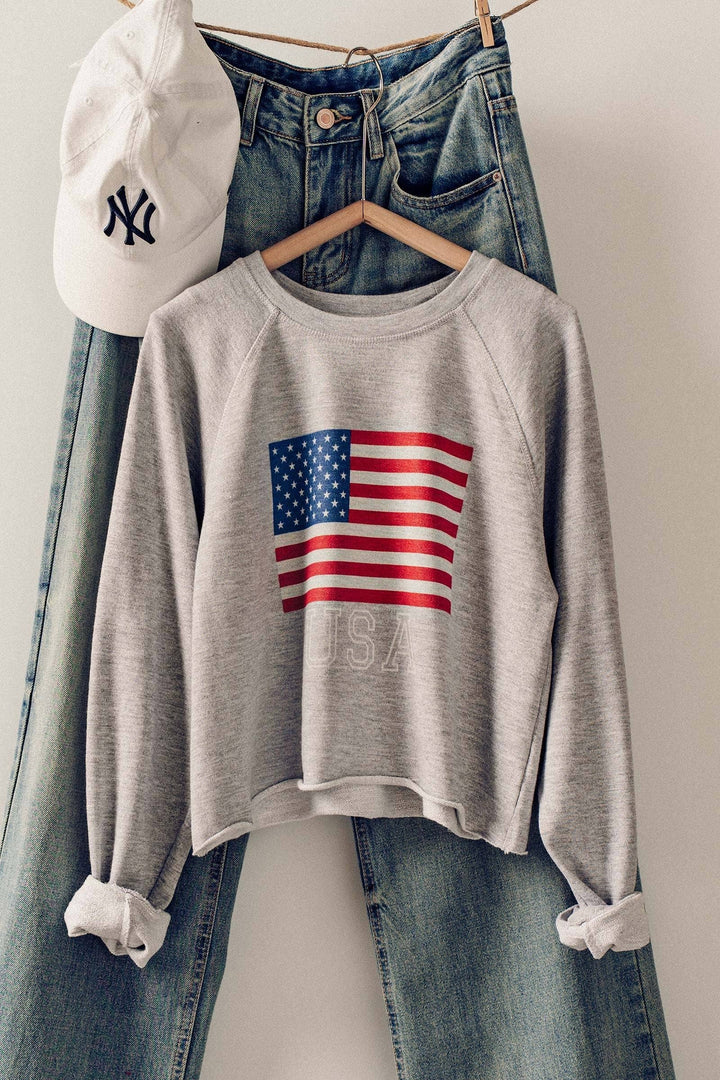 Cropped USA Flag Sweatshirt