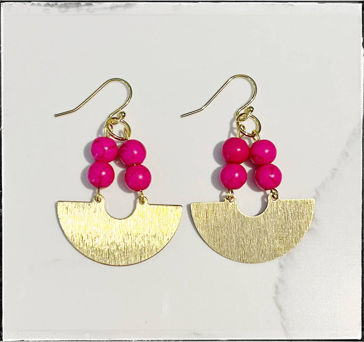 Brass Gold Huggie Hoop Circle Dangle Earring Howlite Bead