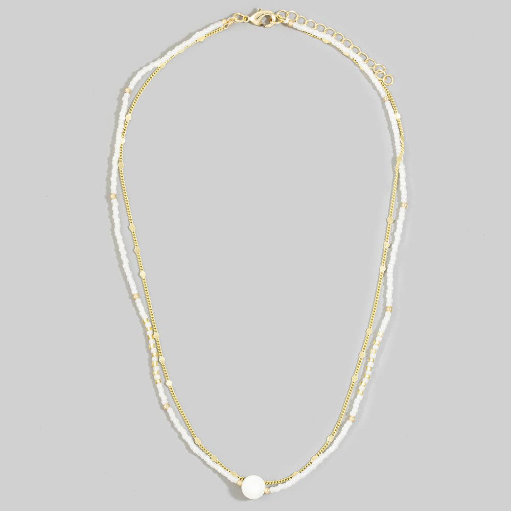 Double Strand Seed Bead And Pearl Station Necklace
