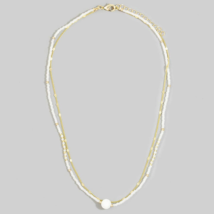 Double Strand Seed Bead And Pearl Station Necklace