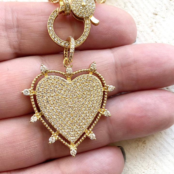 Gold sparkly heart statement necklace