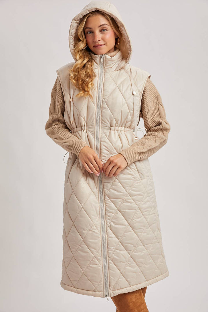 Quilt Puffer Long Hooded Vest