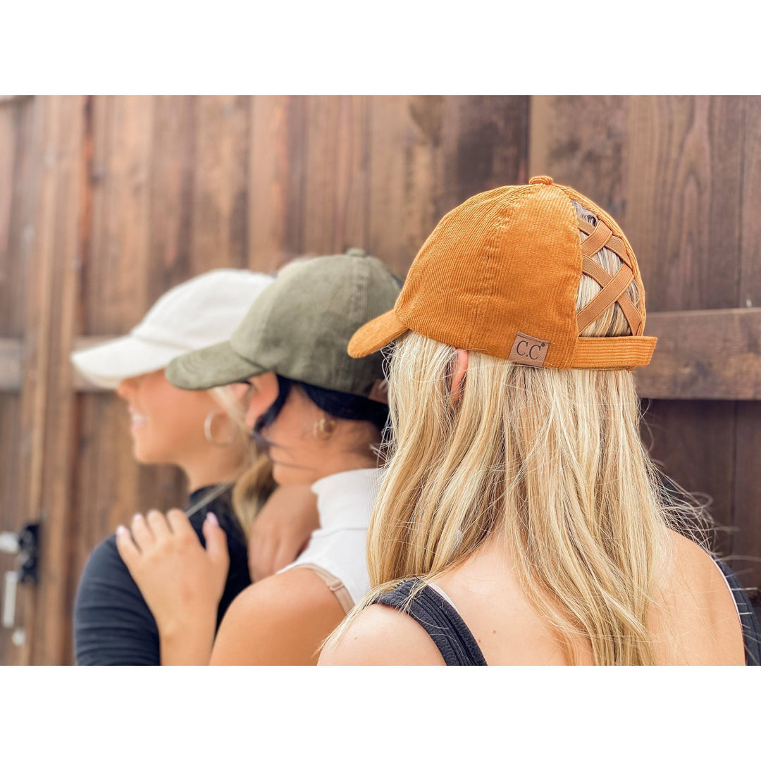 Blue Corduroy High Ponytail Ball Cap