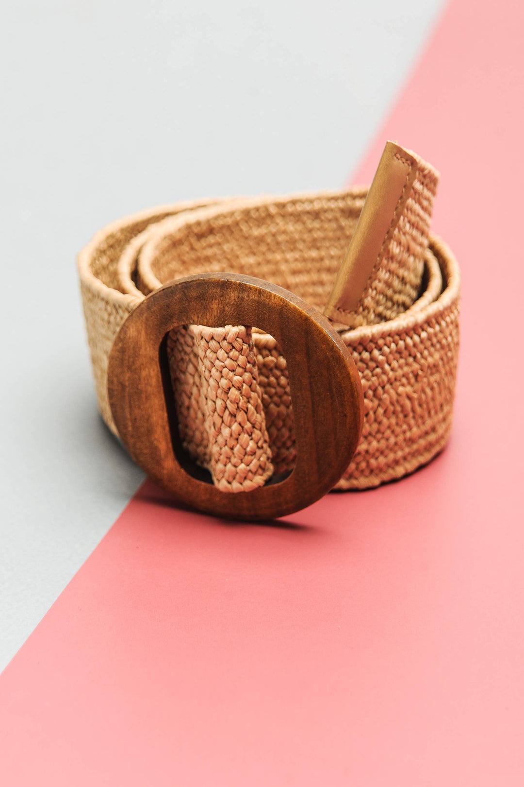 Stretch Rattan Belt with Wood Buckle
