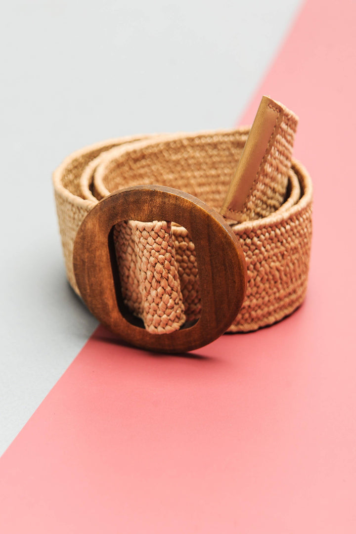 Stretch Rattan Belt with Wood Buckle