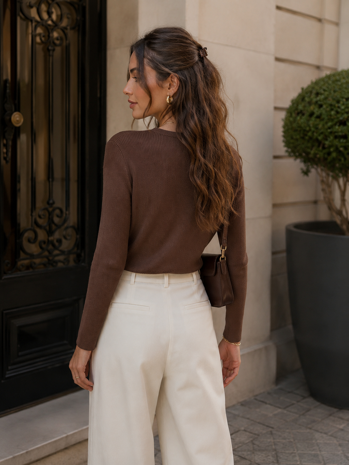 Brown Slim Fit Ribbed Sweater