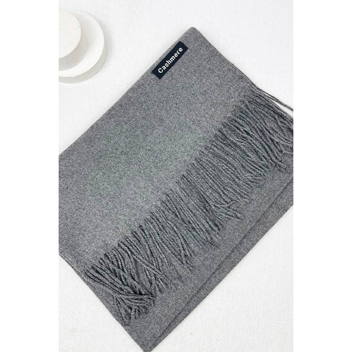 Red Solid Cashmere Scarf With Tassel