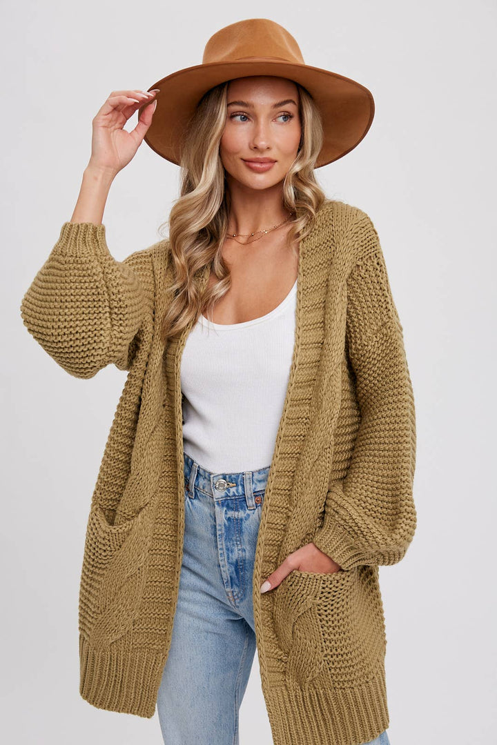 Chunky Cable knit Cardigan-Chocolate