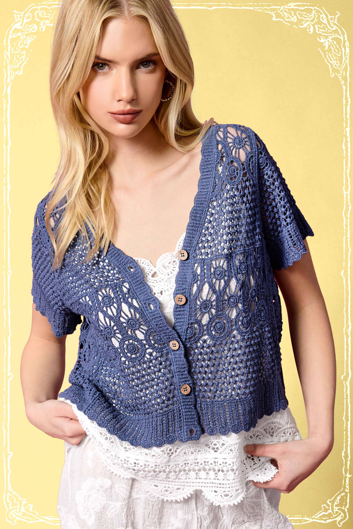 Crochet Scallop Edge Button Down Cardigan
