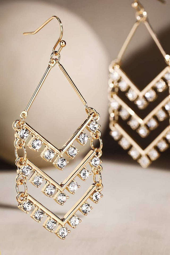 Chevron Dangle Earrings w/ Rhinestones