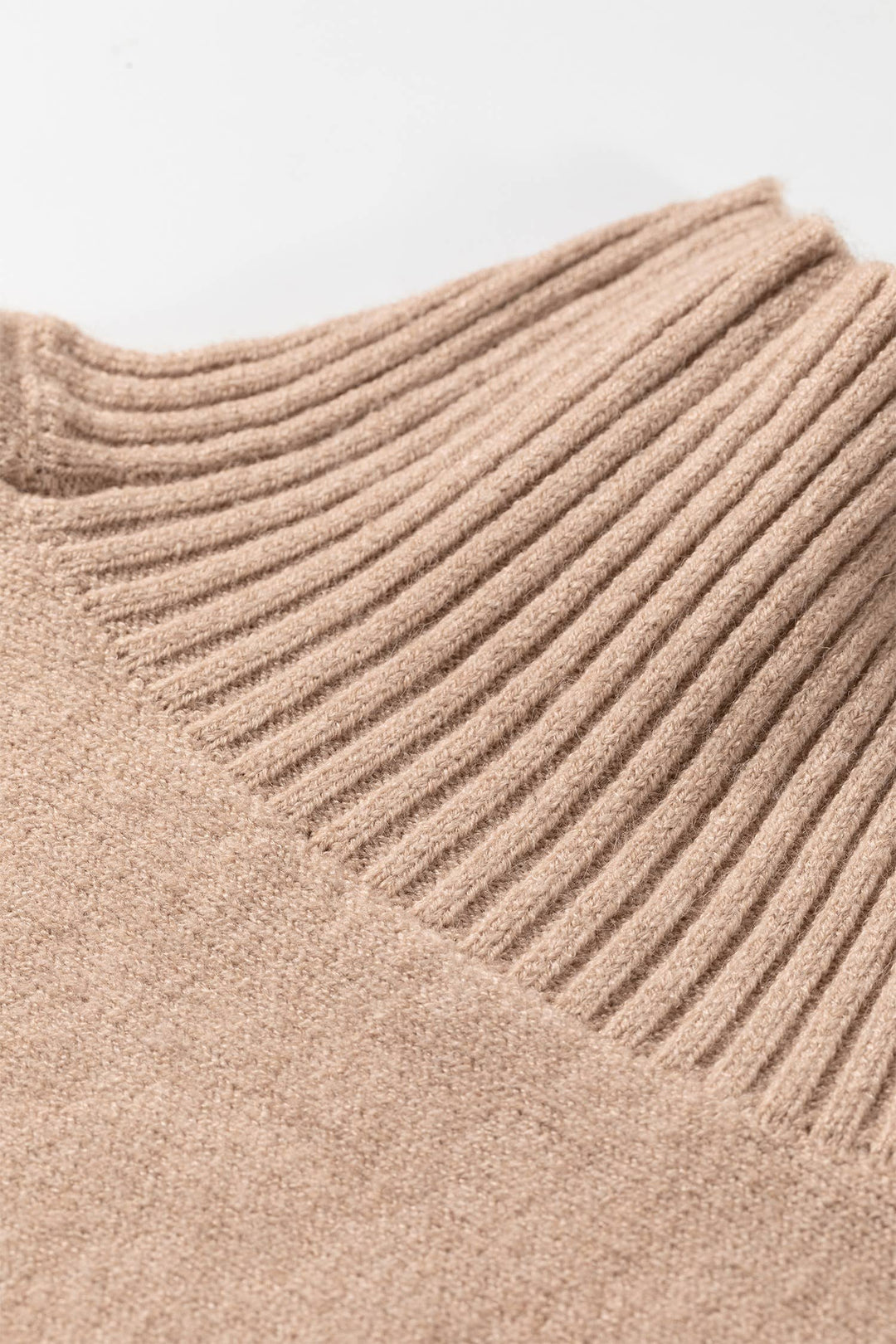 Tan  Ribbed High Neck Short Sleeve Sweater