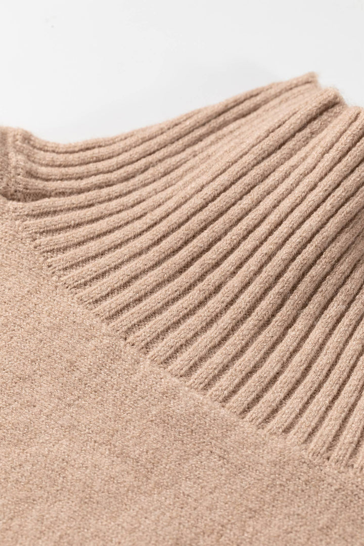 Tan  Ribbed High Neck Short Sleeve Sweater