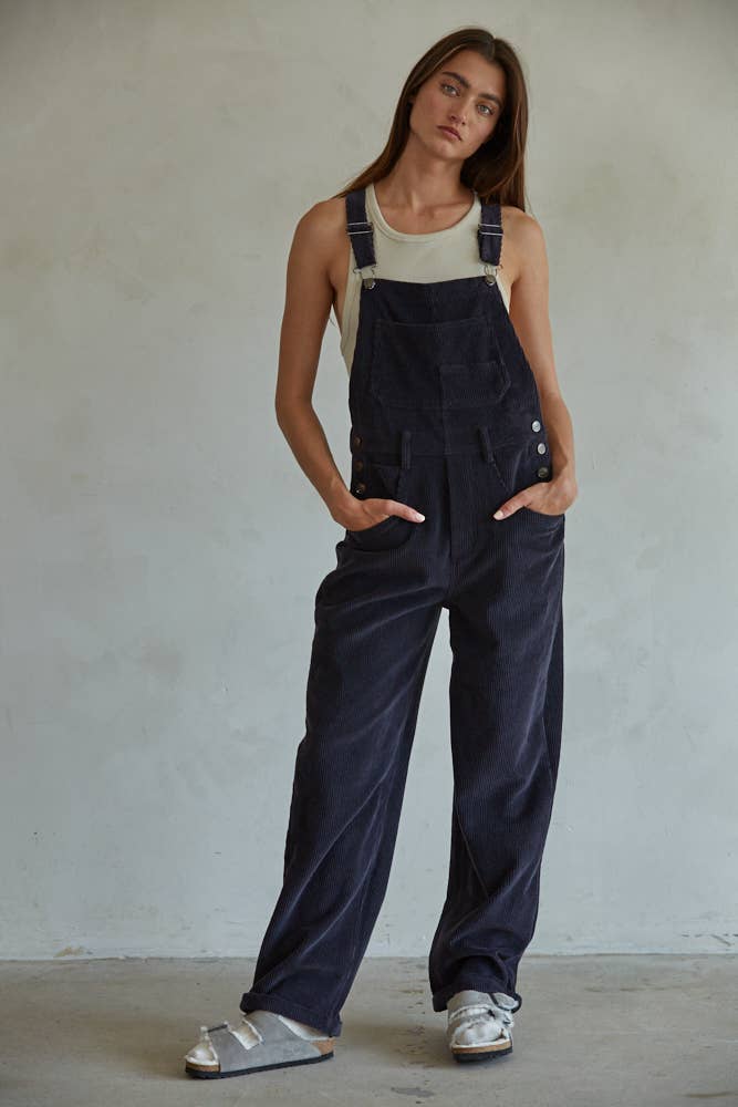 Black Corduroy Sleeveless Overalls - A Styled Collective Women's Boutique