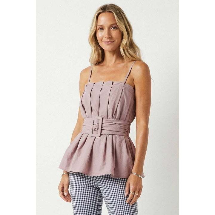 Buckle Pleated Sleeveless Top