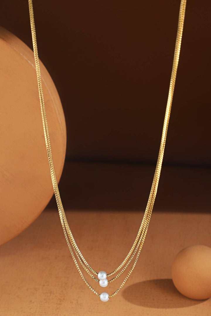 Brass 3 Layered Pearl Bead Necklace