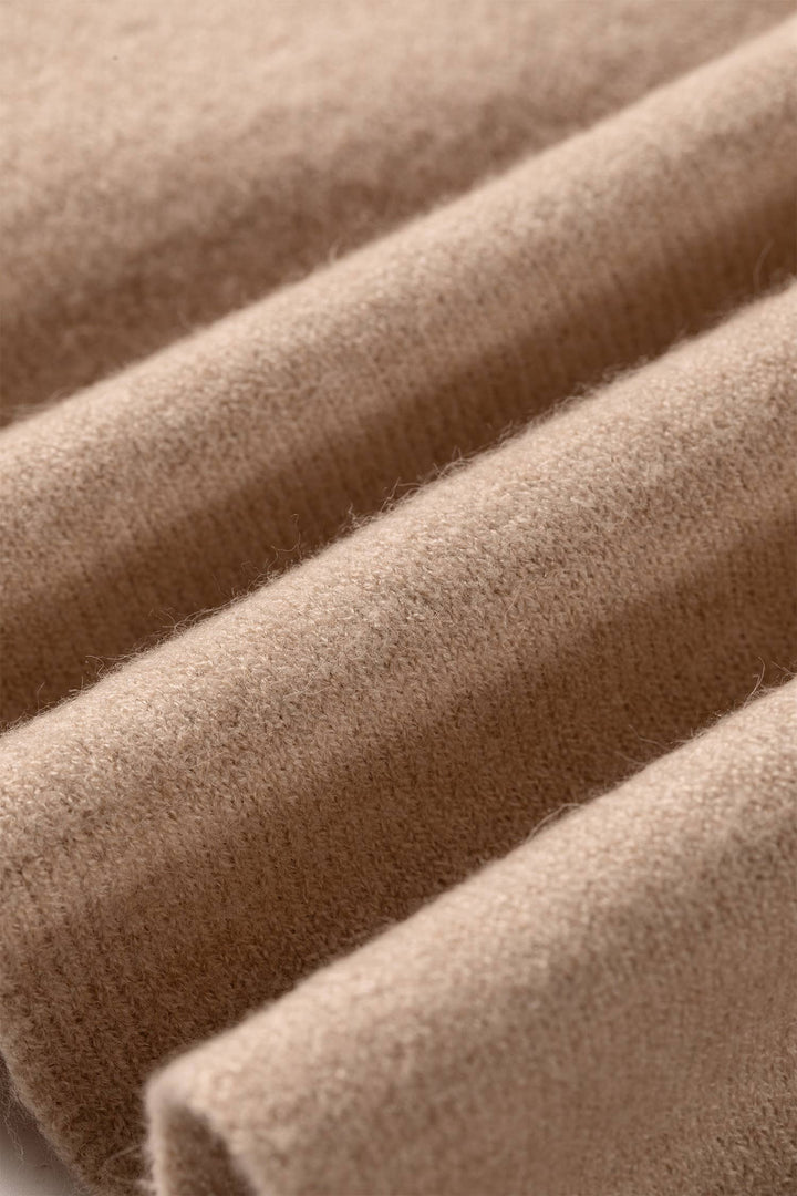 Tan  Ribbed High Neck Short Sleeve Sweater