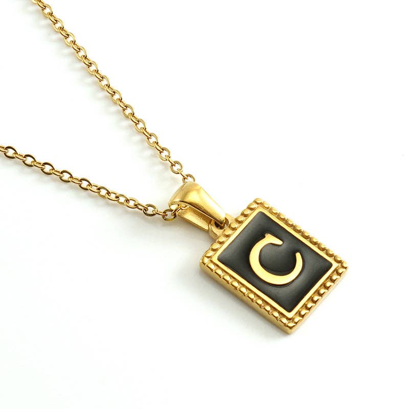 Black Initials 18K Gold Plated Pendant Necklace