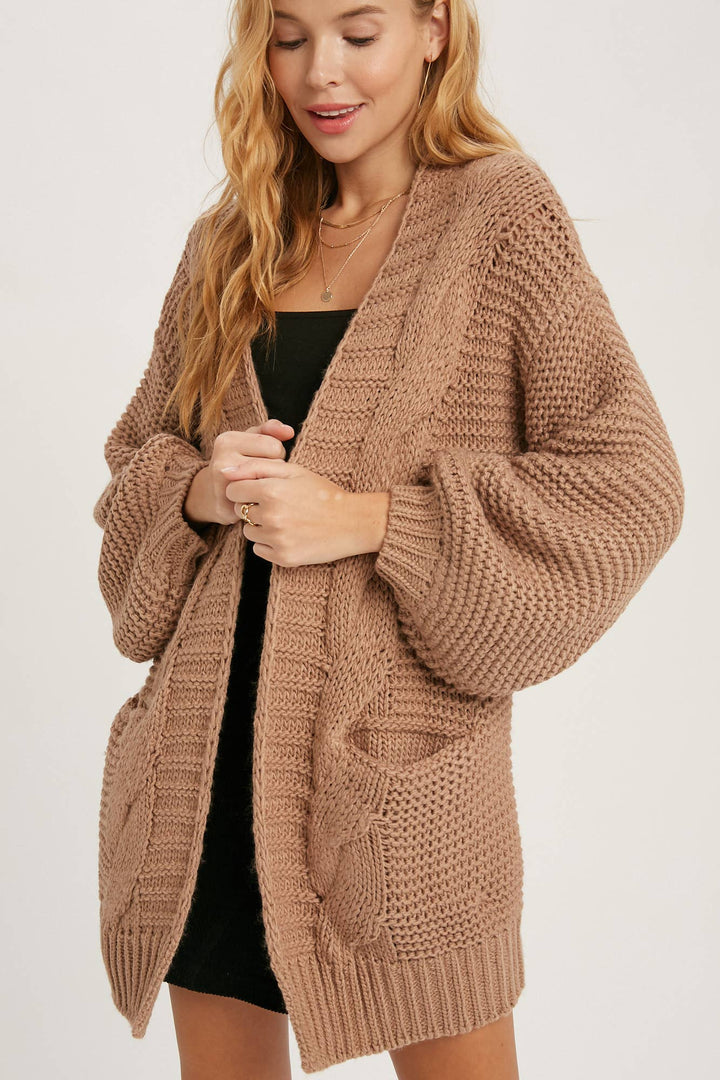 Chunky Cable knit Cardigan-Chocolate