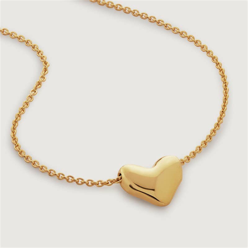 18K Gold Puff Heart Necklace