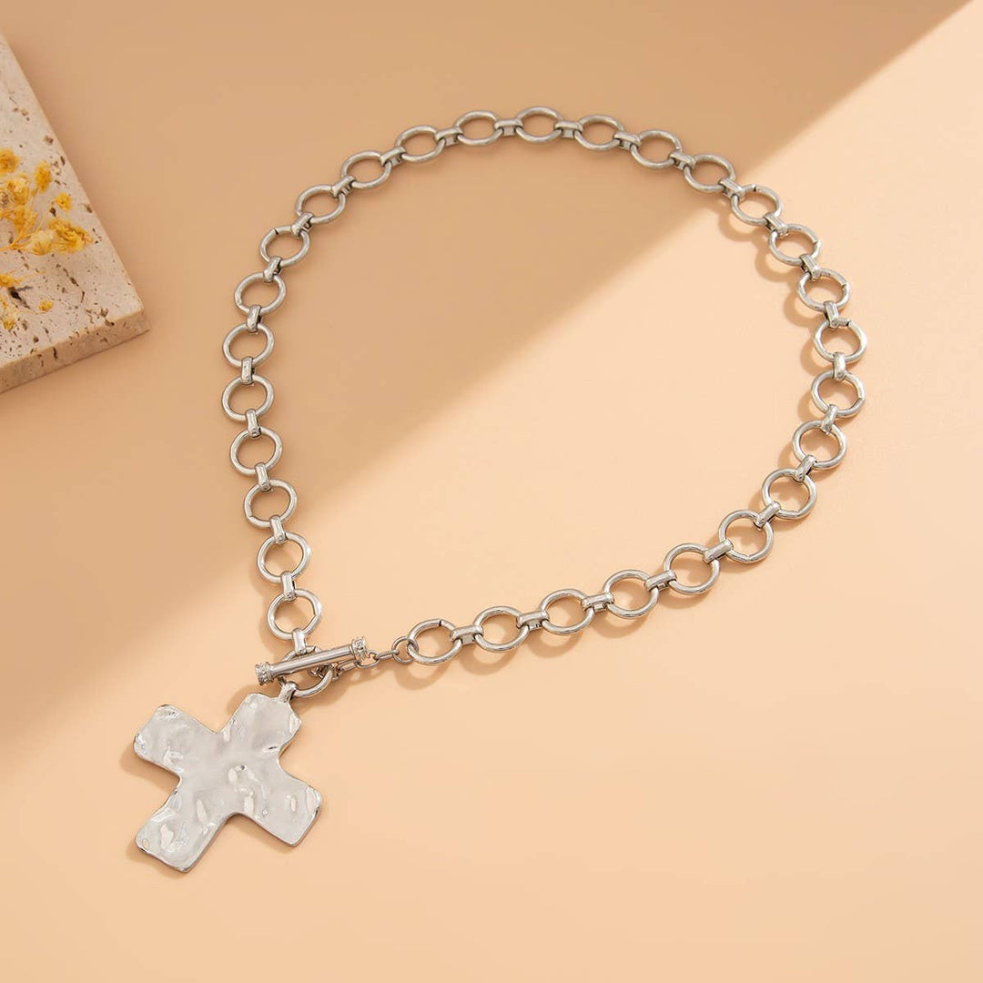 Gold Hammered Cross Necklace