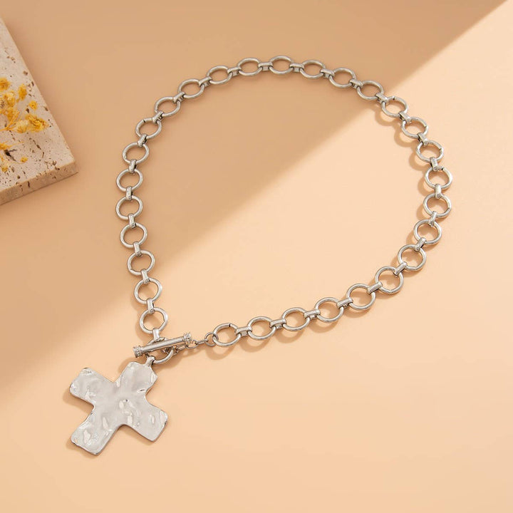 Gold Hammered Cross Necklace