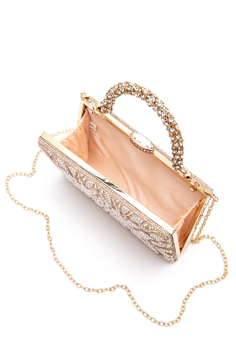 Pearl & Rhinestone Floral Box Clutch