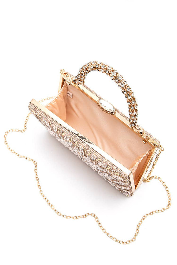 Pearl & Rhinestone Floral Box Clutch