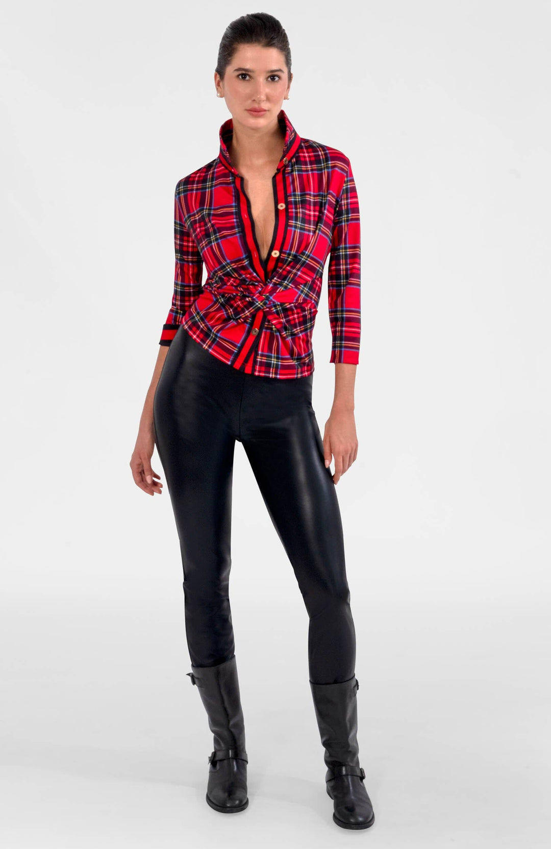 Gretchen Scott Twist &amp; Shout Red Plaid Top