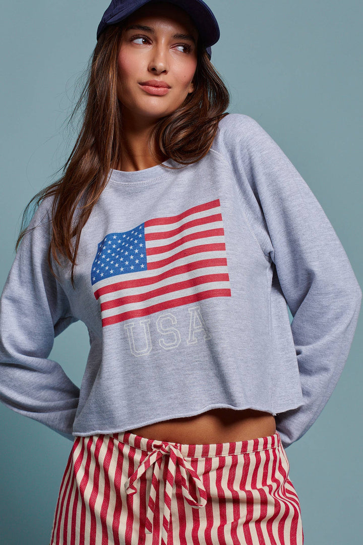 Cropped USA Flag Sweatshirt