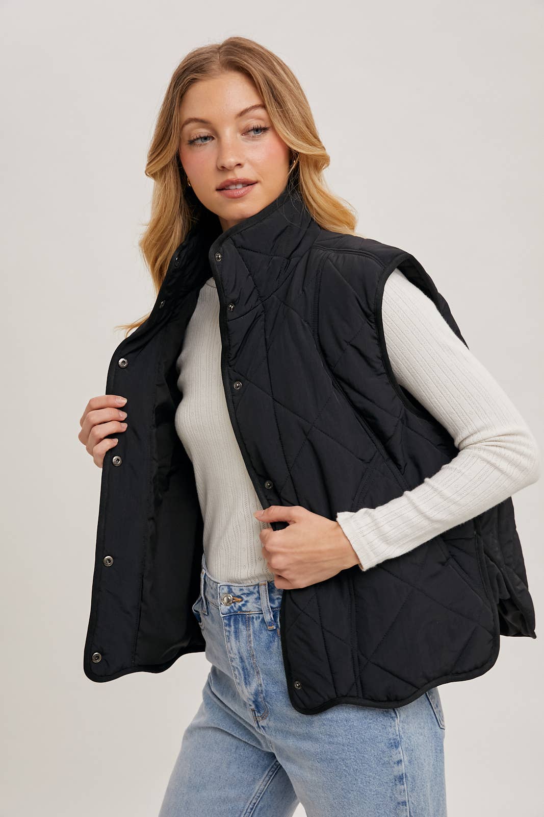 Black Button Down Quilted Vest