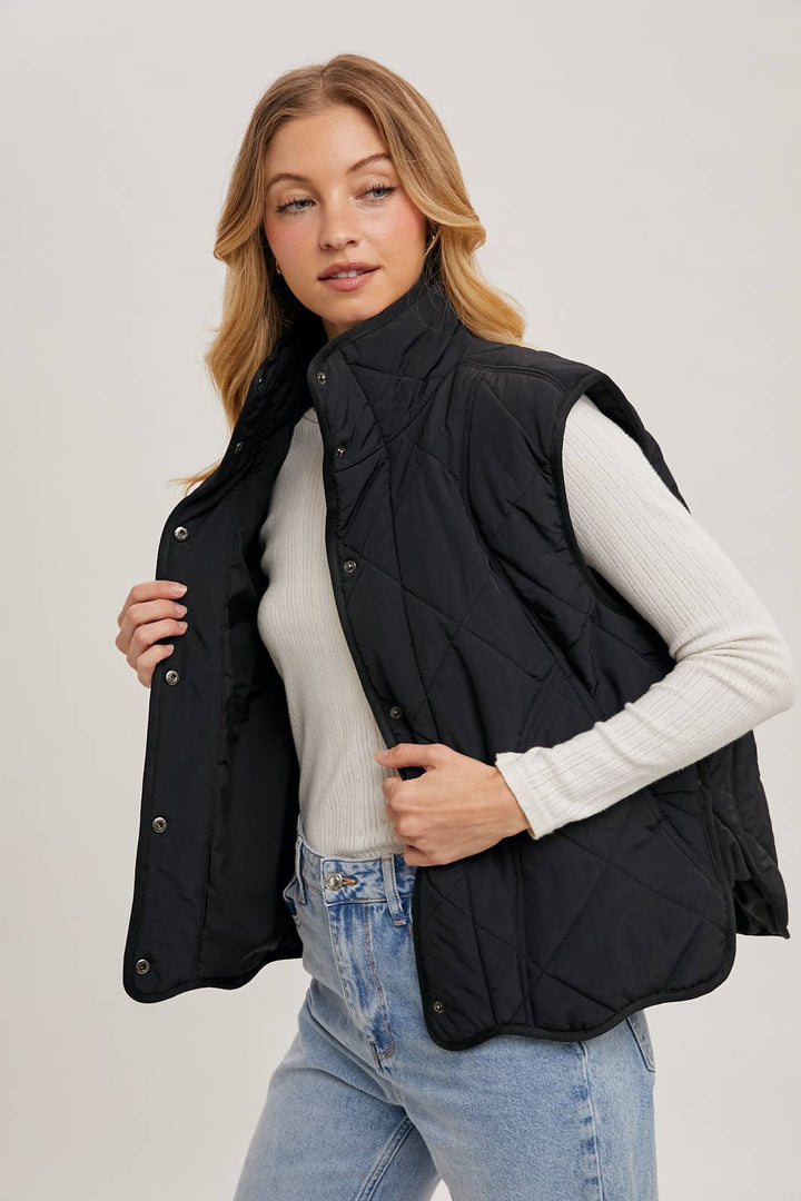 Black Button Down Quilted Vest