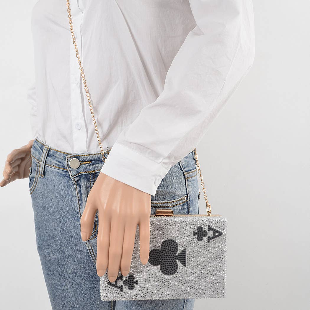 Poker Card Rhinestone Clutch