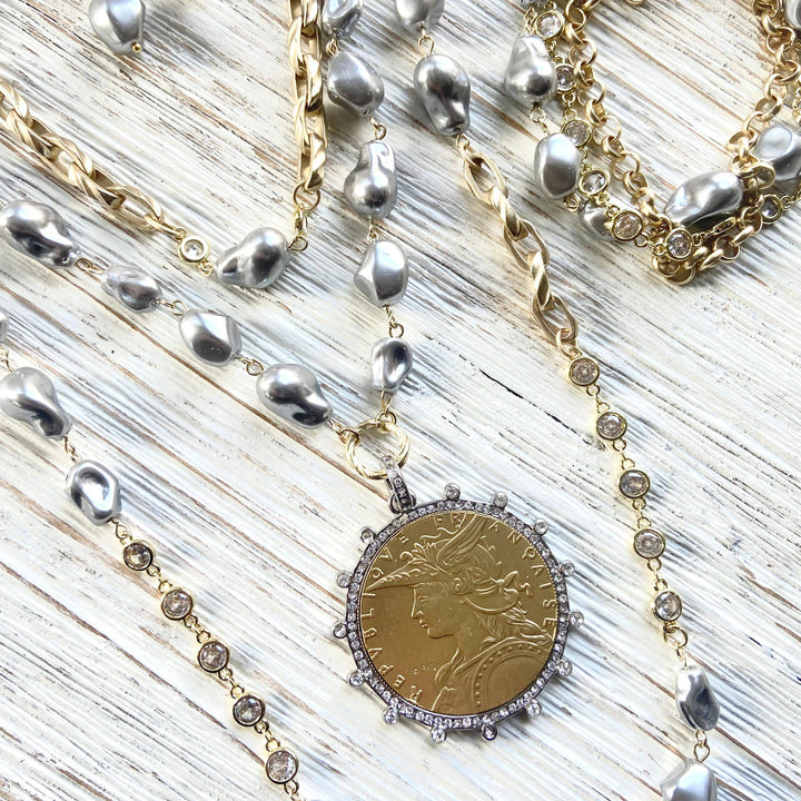 Modern vintage gray porcelain necklace