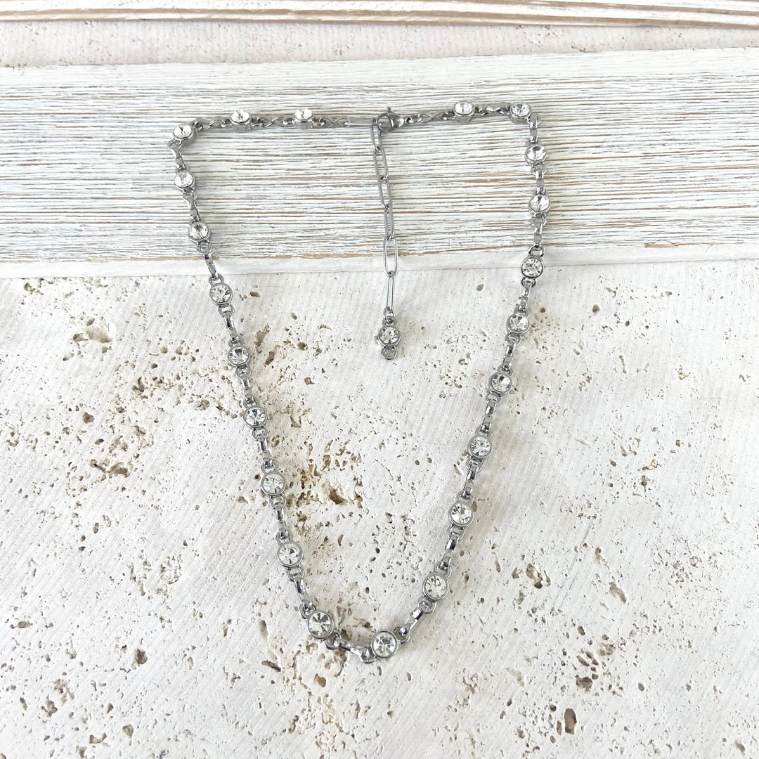 Equestrian linked chain layering crystal necklaces 