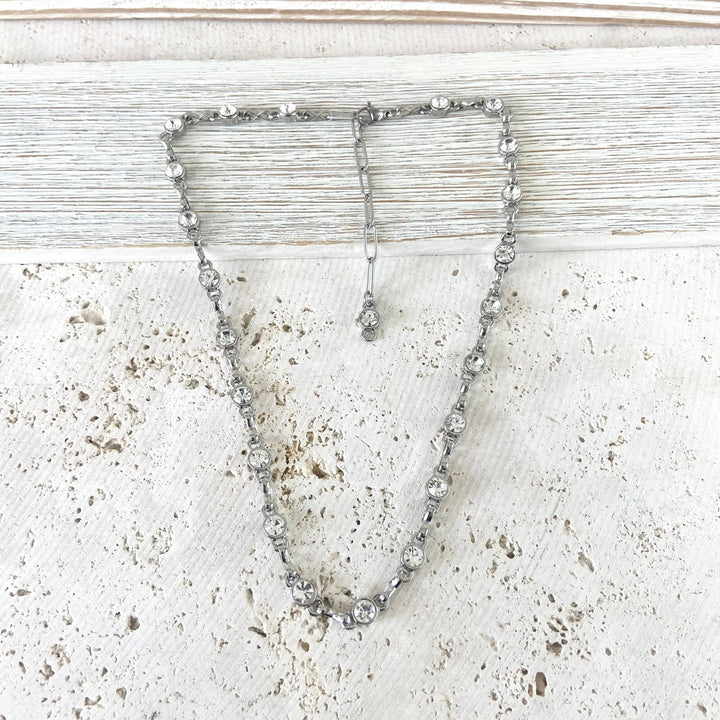 Equestrian linked chain layering crystal necklaces 