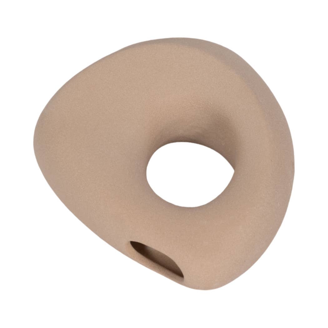 Tan 8 in. Ceramic Lopsided Open Cut-Out Vase Sand Texture