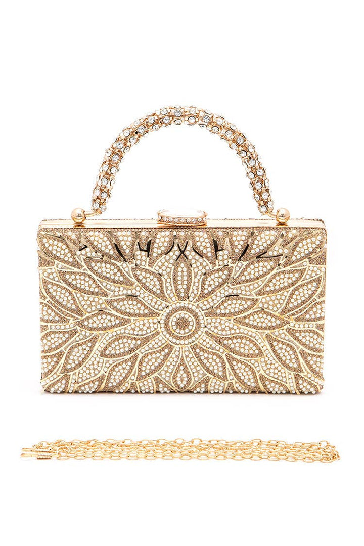 Pearl & Rhinestone Floral Box Clutch