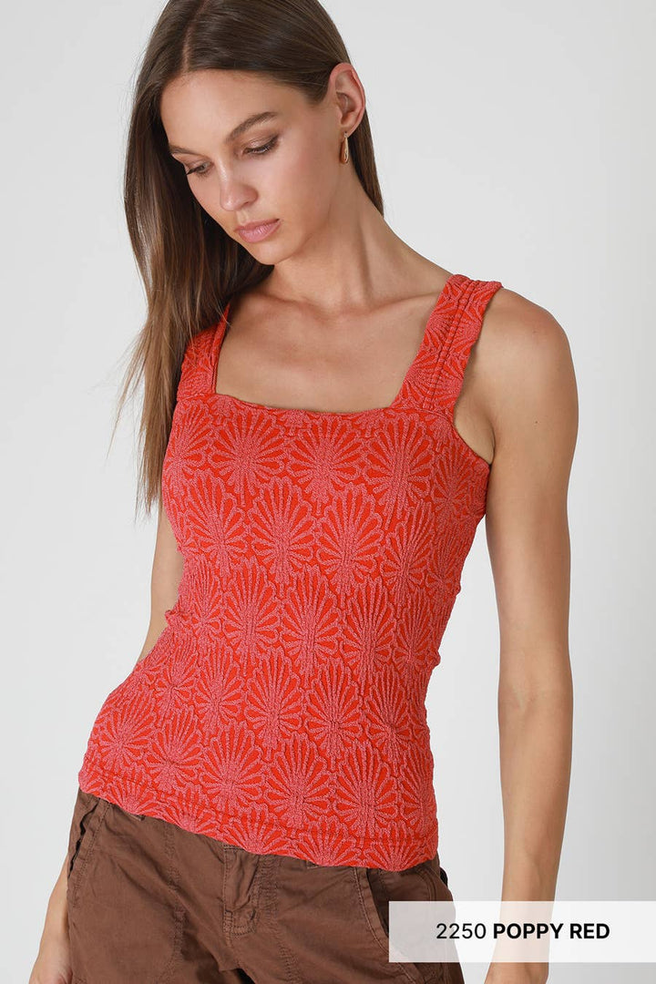 White Lace Textured Square Tank Top