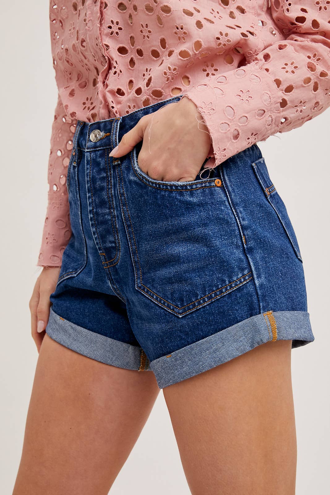 High Waisted Rolled Hem Denim Shorts-SALE PRICE