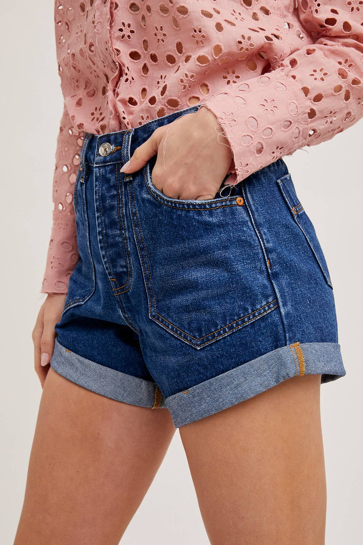 High Waisted Rolled Hem Denim Shorts-SALE PRICE