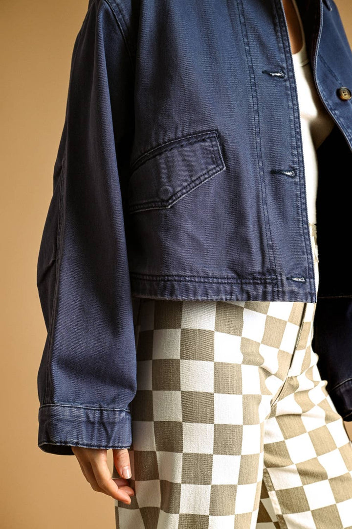 Navy Long Sleeve Cotton Jacket