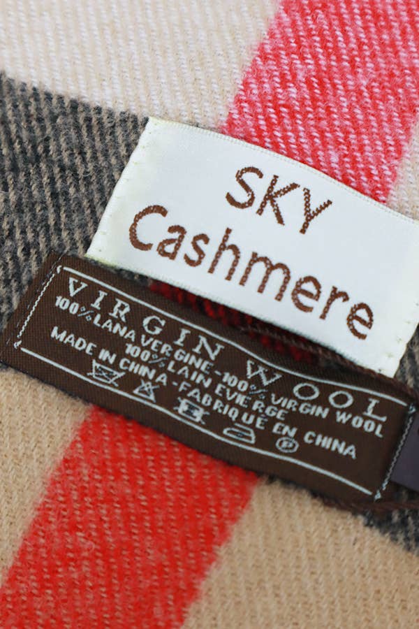 Camel Wool Plaid Cashmere Scarf With Tassel