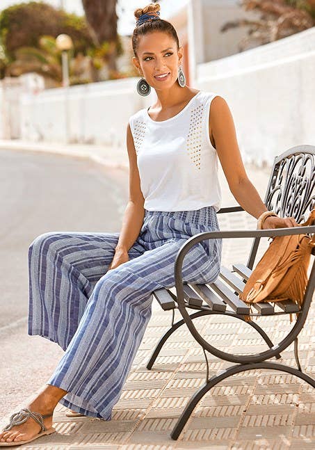 Coastal Stripe Wide-Leg Pants